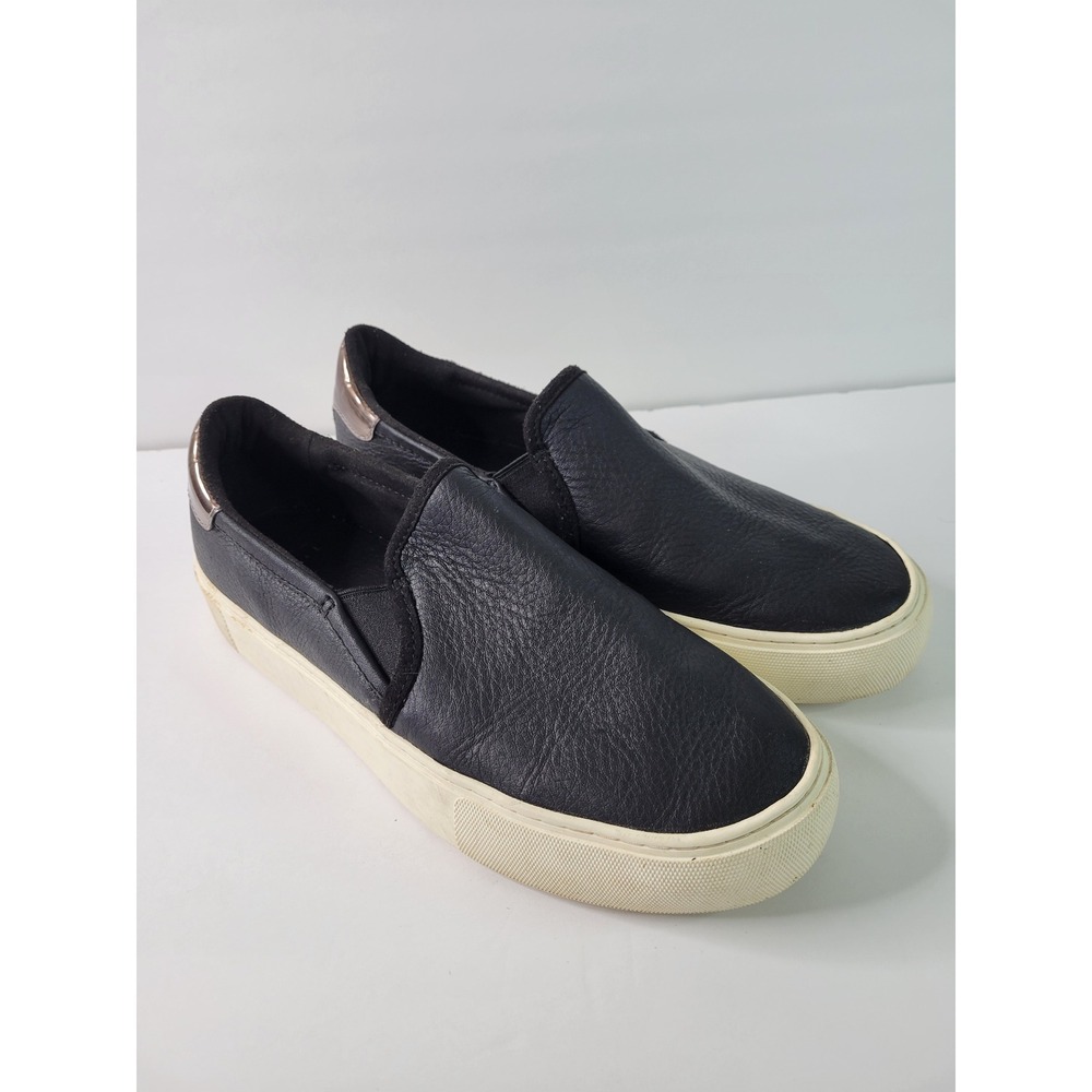 UGG Jass Black Pebbled Leather Metallic Heel Slip On Sneakers 1119891 Womens 8‎